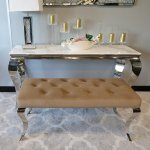 Pufa Ławka Ludwik Prestige Brown glamour - podnóżek brązowy pikowany kryształkami lub guzikami 