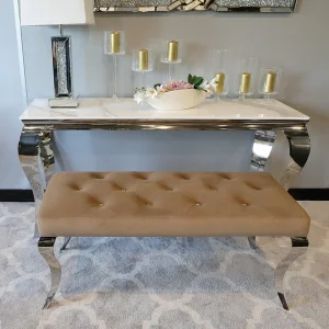 Pufa Ławka Ludwik Prestige Brown glamour - podnóżek brązowy pikowany kryształkami lub guzikami 