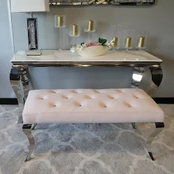 Pufa Ławka Ludwik Pink glamour - podnóżek różowy pikowany kryształkami lub guzikami  