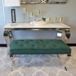 Pufa Ławka Ludwik Green glamour - podnóżek zielony pikowany kryształkami lub guzikami 