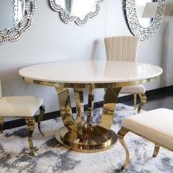 Stół glamour Emily Gold okrągły - stal szlachetna złota blat kamienny nowoczesny