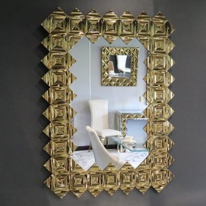 Złote lustro glamour prostokątne 85x117 cm M-0697