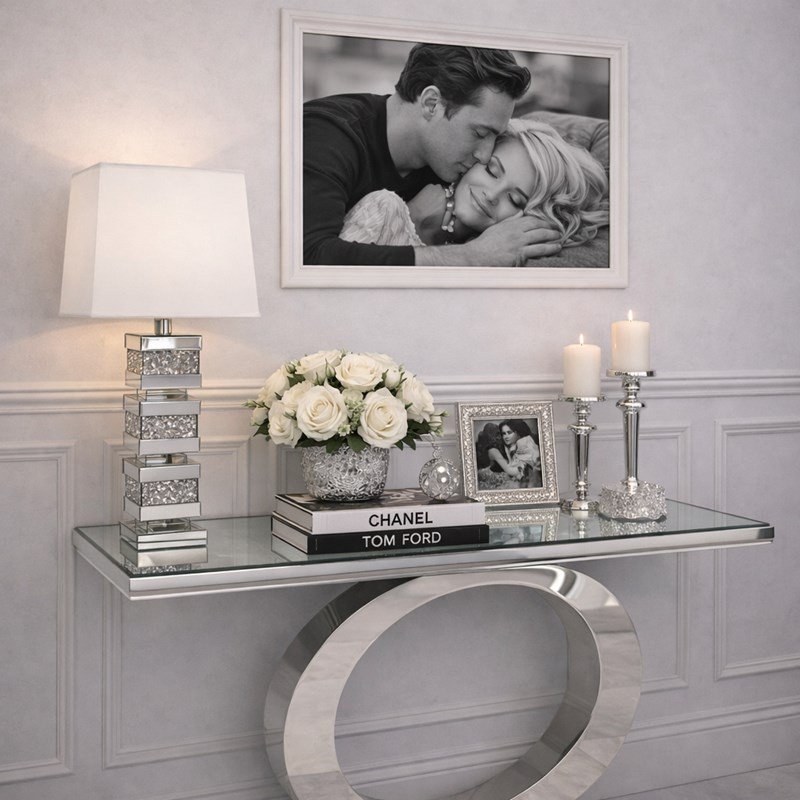 Lustrzana lampa stołowa dekorowana kryształkami - L-0588.jpg