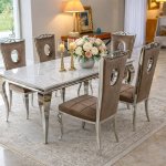 Stół glamour Ludwik 180x90 cm - stal szlachetna blat kamienny nowoczesny