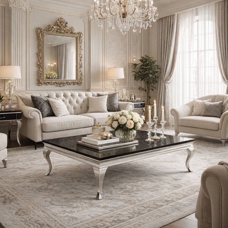 Elegancka przestrzeń z ławą glamour Ludwik w klasycznym stylu – BellaCasa.co.jpg