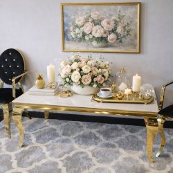 Ława glamour Ludwik Gold - stal szlachetna złota blat kamienny nowoczesny