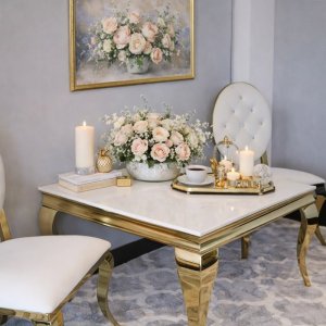 Stolik kawowy glamour Ludwik Gold - stal szlachetna złota blat kamienny nowoczesny