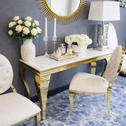 Konsola glamour Ludwik Gold - stal szlachetna złota blat kamienny nowoczesny 