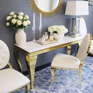 Konsola glamour Ludwik Gold - stal szlachetna złota blat kamienny nowoczesny 