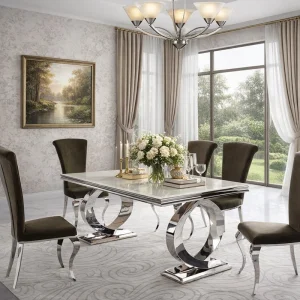 Stół glamour Buffalo - stal szlachetna blat kamienny nowoczesny