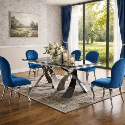 Stół glamour Lincoln - stal szlachetna blat kamienny nowoczesny