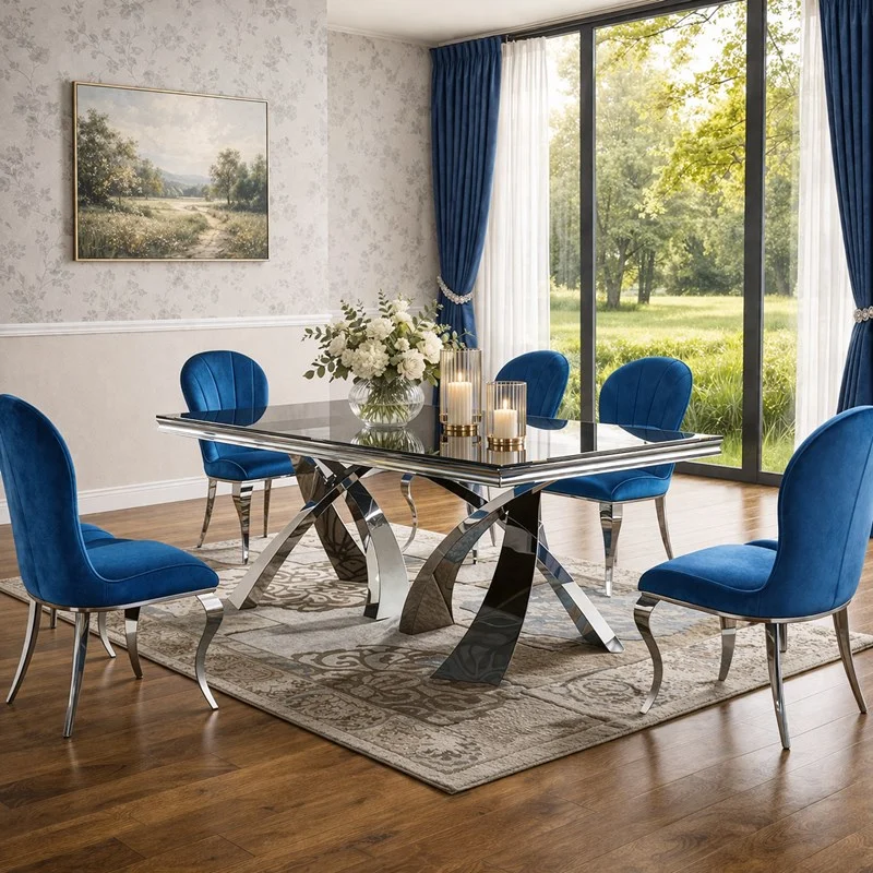 Elegancka jadalnia ze stołem Lincoln w nowoczesnym stylu - blat stołu czarny - BellaCasa.co.jpg