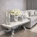 Ława glamour Lincoln - stal szlachetna blat kamienny nowoczesny