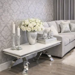 Ława glamour Lincoln - stal szlachetna blat kamienny nowoczesny