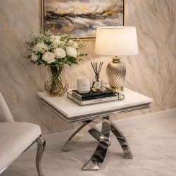 Stolik kawowy glamour Lincoln - stal szlachetna blat kamienny nowoczesny