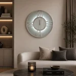 Zegar ścienny okrągły glamour lustrzany podświetlany LED srebrny 90x90 cm C-0613