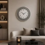 Zegar ścienny okrągły glamour z kryształkami srebrny 80x80 cm C-0614