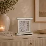 Stojący zegar glamour lustrzany srebrny 35x35x12 cm C-0616