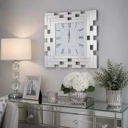 Zegar ścienny kwadratowy glamour lustrzany srebrny 50x50 cm C-0625