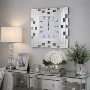 Zegar ścienny kwadratowy glamour lustrzany srebrny 50x50 cm C-0625