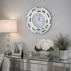 Zegar ścienny okrągły glamour lustrzany srebrny 50x50 cm C-0626