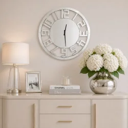 Zegar ścienny okrągły glamour lustrzany srebrny 80x80 cm C-0645