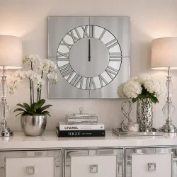 Zegar ścienny kwadratowy glamour lustrzany oksydowany 80x80 cm C-0636