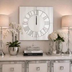 Zegar ścienny okrągły glamour lustrzany srebrny 80x80 cm C-0644