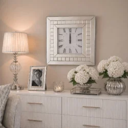 Zegar ścienny kwadratowy glamour lustrzany srebrny 52x52 cm C-0650