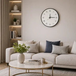 Zegar ścienny okrągły nowoczesny w czarnej ramie 50x50 cm C-0655