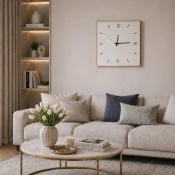 Zegar ścienny okrągły nowoczesny w złotej ramie 50x50 cm C-0656