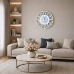 Zegar ścienny okrągły glamour lustrzany podświetlany LED srebrny z kryształkami  80x80 cm C-0654