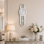 Zegar ścienny prostokątny glamour lustrzany z kryształkami 33,6x100 cm C-0622