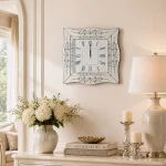 Zegar ścienny kwadratowy glamour lustrzany srebrny 50x50 cm C-0630