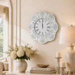 Zegar ścienny okrągły glamour lustrzany srebrny 50x50 cm C-0631
