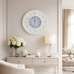 Zegar ścienny okrągły glamour lustrzany z kryształkami srebrny 55x55 cm C-0648