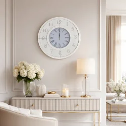 Zegar ścienny okrągły glamour lustrzany z kryształkami srebrny 55x55 cm C-0648