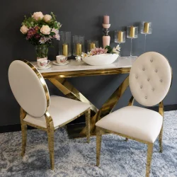 Krzesło Ludwik Gold glamour Beige - złote krzesła pikowane kryształkami, kołatka