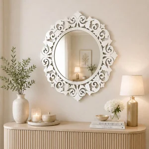 Srebrne lustro glamour okrągłe 100x100 cm M-0670
