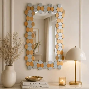 Srebrne lustro glamour prostokątne 90x135  cm M-0686