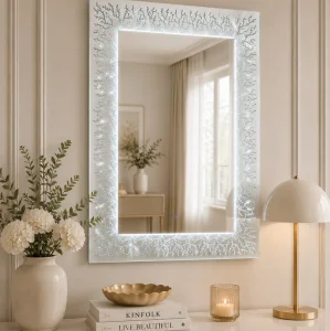 Srebrne lustro glamour prostokątne podświetlane 80x120 cm M-0688
