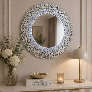 Srebrne lustro glamour okrągłe podświetlane 90x90 cm M-0682