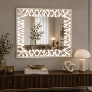 Srebrne lustro glamour prostokątne podświetlane 80x120  cm M-0692