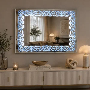 Srebrne lustro glamour prostokątne podświetlane 80x120  cm M-0693