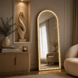 Srebrne stojące lustro glamour prostokątne podświetlane 54x163  cm M-0695