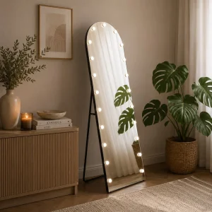 Srebrne stojące lustro glamour prostokątne podświetlane 60x170  cm M-0696