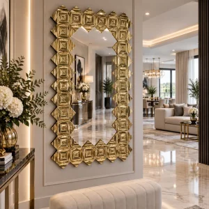 Złote lustro glamour prostokątne 85x117 cm M-0697