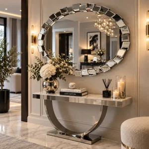  Srebrne lustro glamour owalne ścienne M-0577 100x140 cm