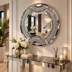 Srebrne lustro glamour okrągłe śr. 90 cm M-0536 