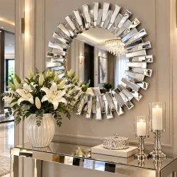 Srebrne lustro glamour okrągłe śr. 100cm M-0558